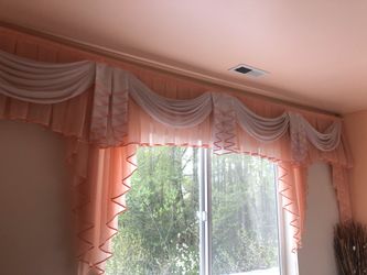 Custom made curtains 145’’ wide, peach color