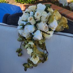 Silk wedding bouquet and boutonniere