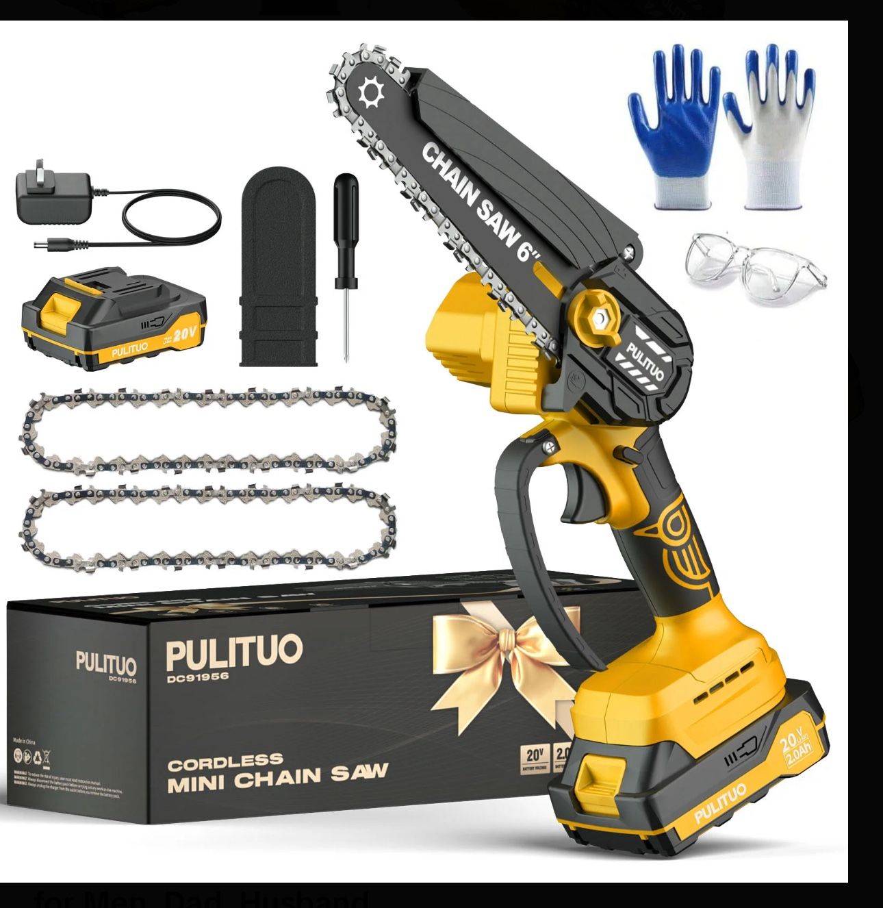 PULITUO Mini Chainsaw Cordless, 6 Inch Battery Powered Chainsaw, Small Electric Hand Saw for Wood Cutting, Tree Trimming, Yard Work, Garden Tools Gift