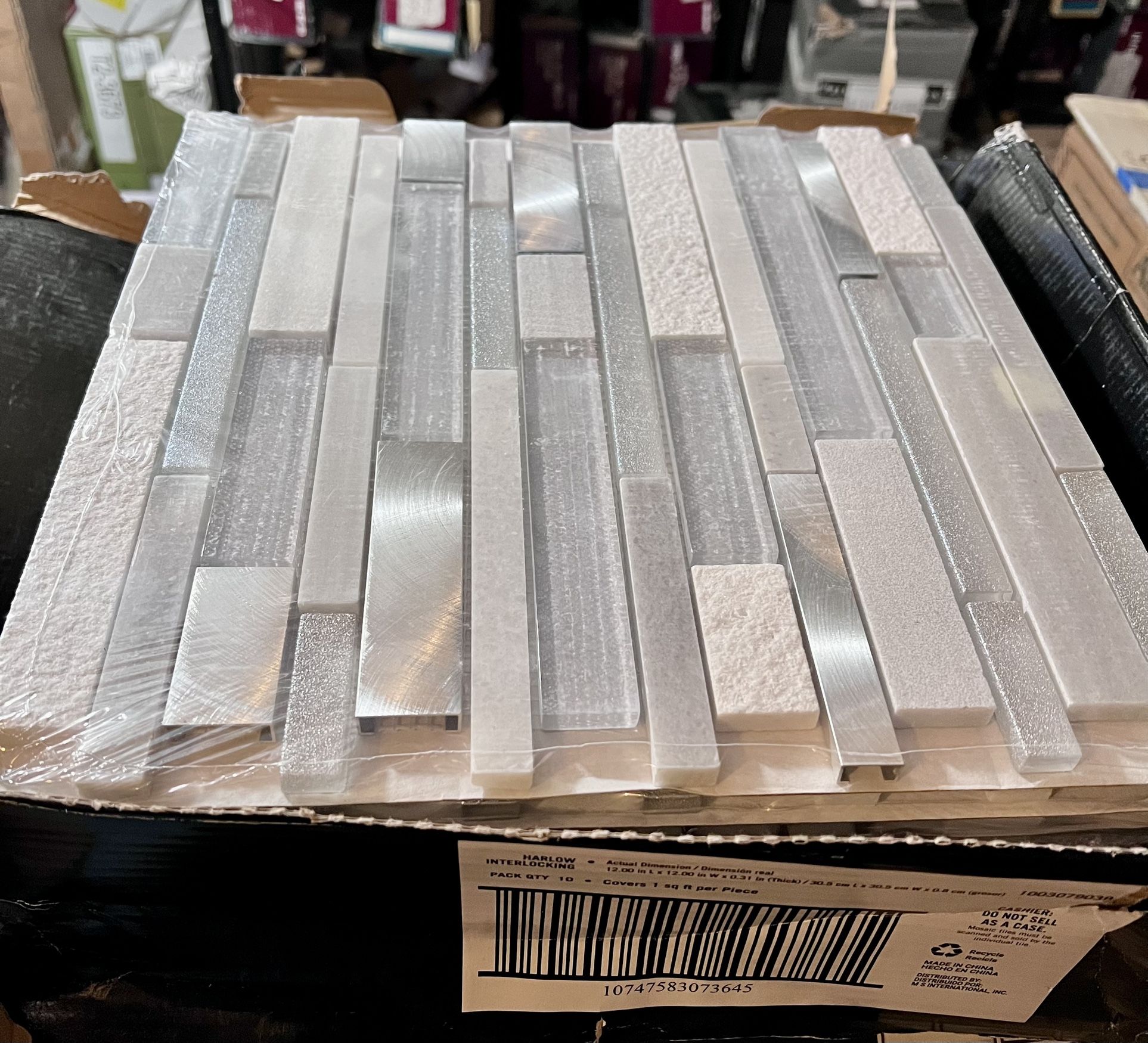 Lot Of 1case—Harlow Interlocking 12 in. x 12 in. x 8mm Glass Stone Metal Mesh-Mounted Mosaic Tile (10 sq. ft./case)
