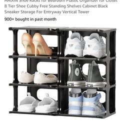 HAIXIN Shoe Racks for Bedroom Plastic Organizer for Closet 8 Tier Shoe Cubby Free Standing Shelves Cabinet Black Sneaker Storage For Entryway Vertical