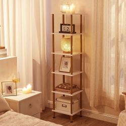 6-Tier Corner Shelf Display Shelves Tall Storage Plant Stand Corner Bookcase Organizer White Gold 