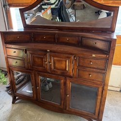 Elegant Curved Mahogany Buffet With Mirror