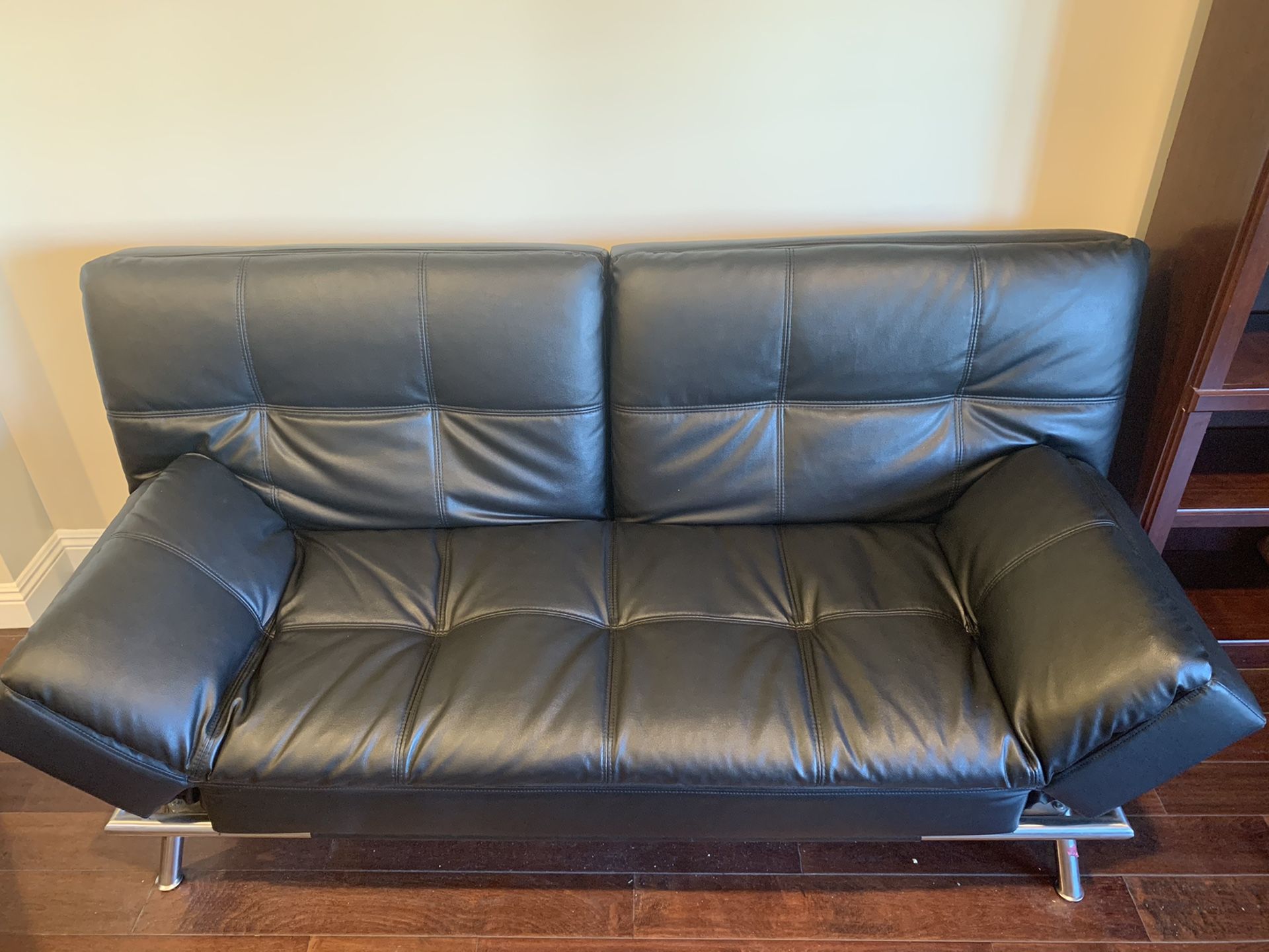 Black Leather Futon Couch/Sofa