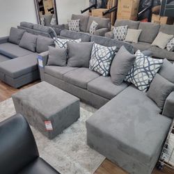 New Gray Or Black Sectional And Ottoman Sofa Couch 