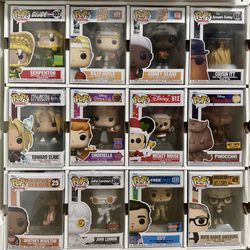 12 Funko Pop Lot With Protective Cases And Display 