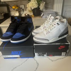 Jordan 3 White Cement And Jordan 1 Royal Reimagined Size 8.5 And 9