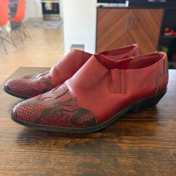 Red Leather Snake Print Loafers