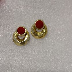 Vintage Matte gold with red velvet earrings