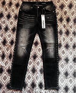 Black rhinestone purple Jeans