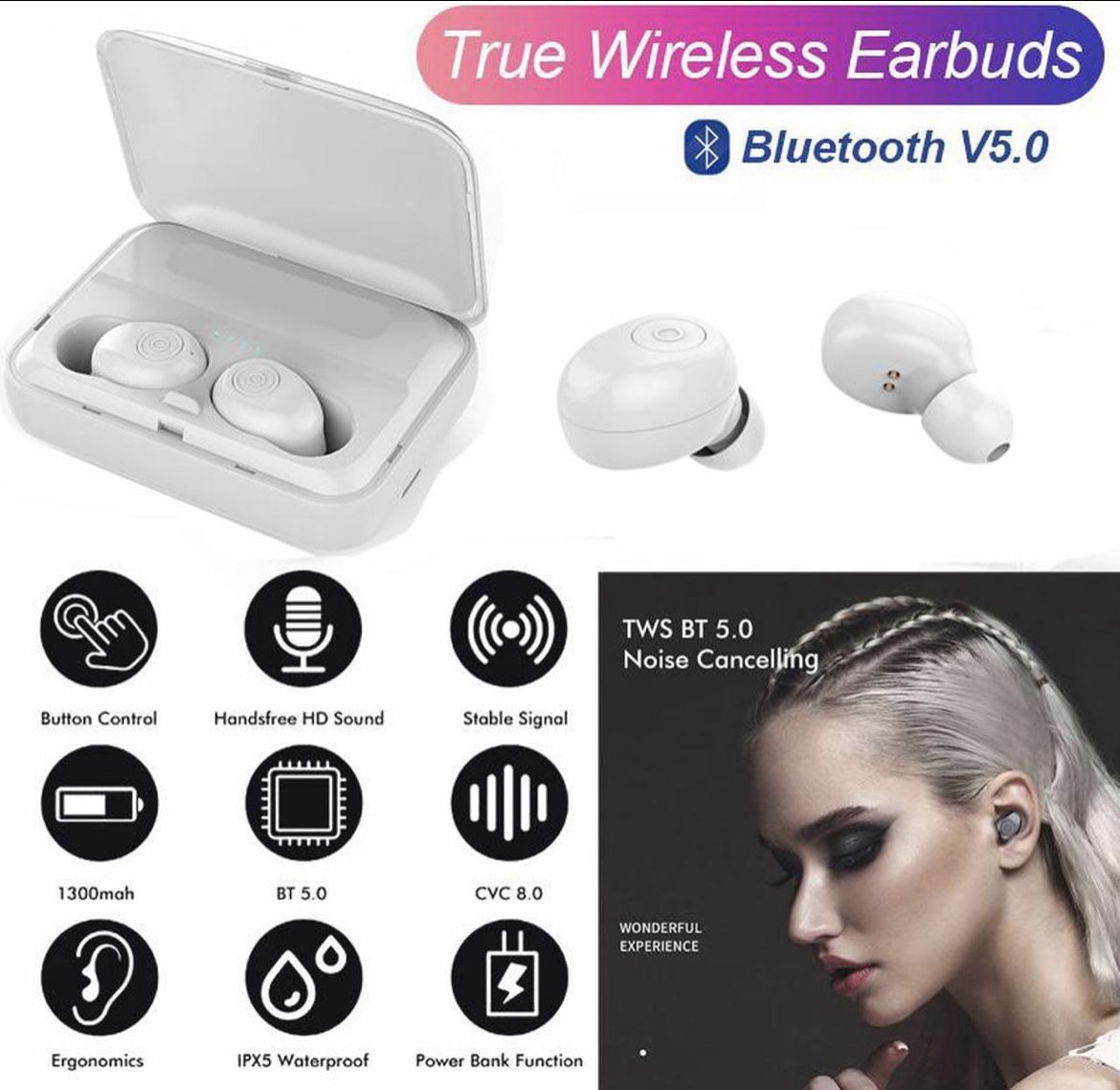 LUOM F9-3 True Wireless Earbuds Bluetooth Headphones, TWS Sport Earbuds IPX7 Waterproof Mini in-Ear Noise Cancelling Earphones, 5H Playtime 3D Stereo 