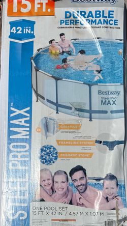 ⭕️ NEW Pool Bestway Steel Pro MAX 15’ x 42” Above Ground Pool Set Complete No Box