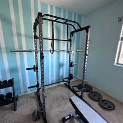 Complete Olympic Squat Rack Bar Weights Dumbbells Pull Up Incline Bench