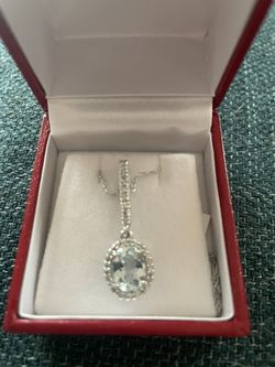 NWT Diamond & Aquamarine 18K White Gold Necklace MRP $4,650