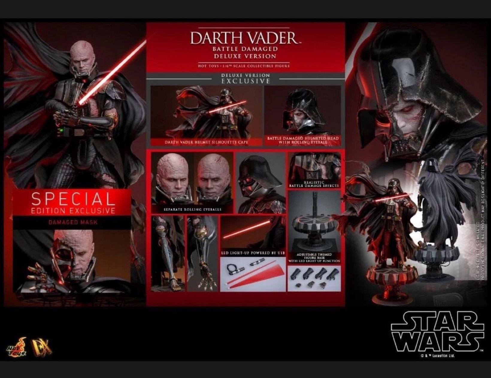 1/6 Hot Toys DX45B Star Wars Darth Vader Battle Damaged Deluxe Special Edition