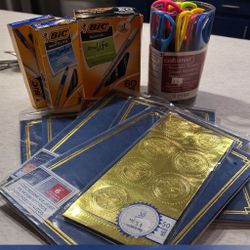 📚 Office & School Supply Bundle – 72 Pens, 12 Scissors, Certificate Holders & Gold Seals