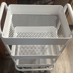 3 Tier White Metal Rolling Cart