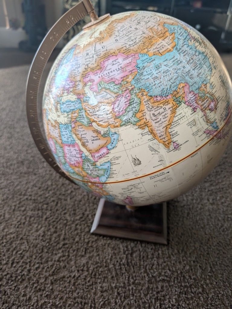 Replogle Globe Kevin M. Dzurny, Cartographer With Brown Wood Base