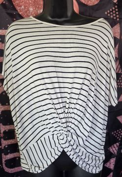 White and Black Striped Knot-Front Top