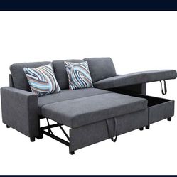 Grey Microfiber Sectional Sleeper Sofa Couch 