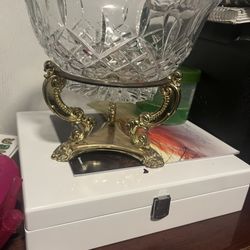 Heavy Glass Bowl w/Gold Stand 