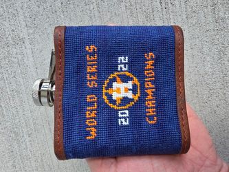 Smathers & Branson Houston Astros 2022 World Series Champions Needlepoint Flask with Leather Trim Stainless Steel 6 oz