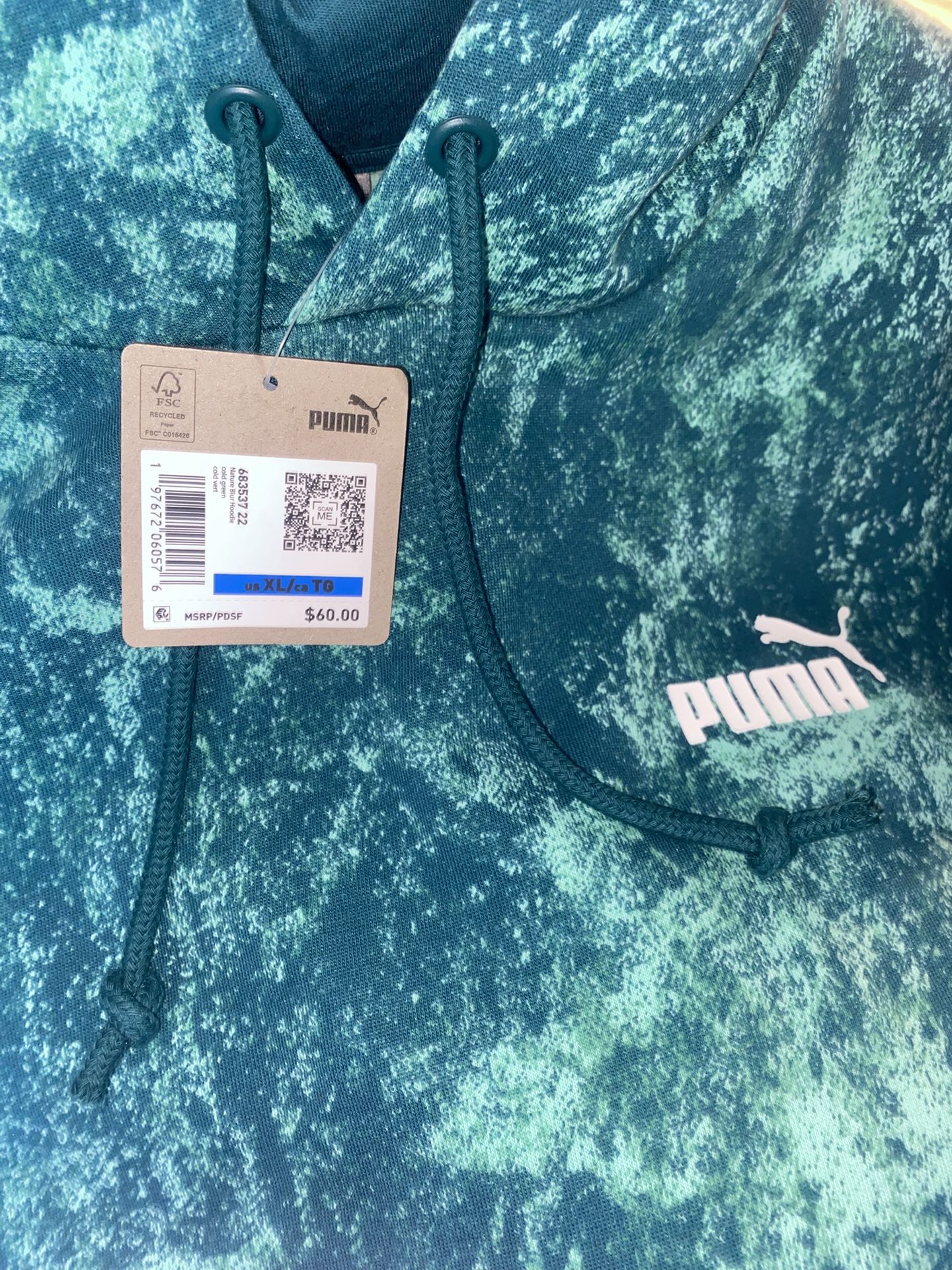 Puma Men's XL Turquoise/Green Tie-Dye Hoodie