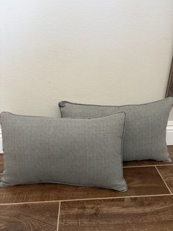 Pair of solid gray rectangular lumbar throw pillows
