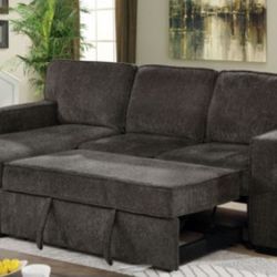 Brand New Dark Grey Super Plush Chenille Sectional Sofa Storage Sleeper 