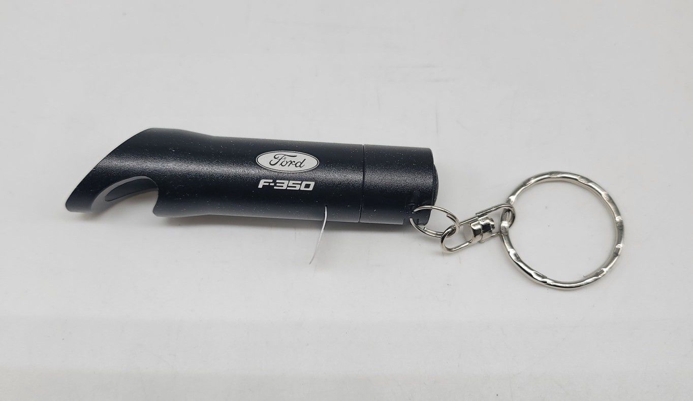 Brand New Ford F-350 Key Ring Black Keychain Flashlight Bottle Opener