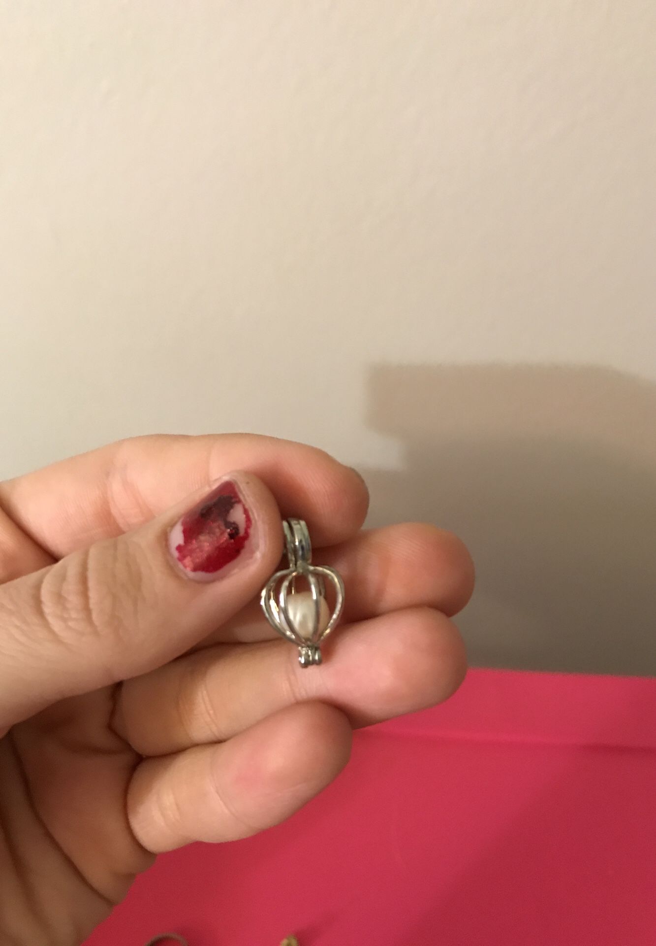 Silver pearl locket necklace