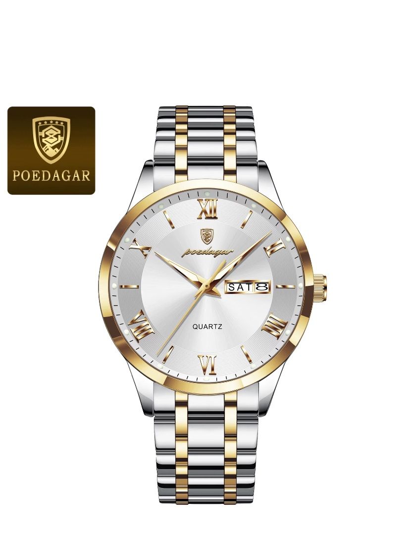 Poedagar Luxury Fashion Men Watch Waterproof Luminous Week Date Sport Wristwatch