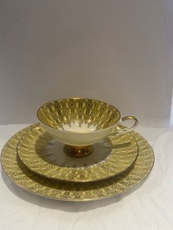 vintage German porcelain 3-piece tea set made by Albo-Kunst Alboth & Kaiser, Bavaria, Germany.