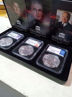 2019 Silver Eagle $1 - Hand Signed Jones-Mercanti-Moy 3-Coin Set MS 70 