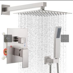 Open Box HGN 10 Inches Bathroom Luxury Rain Mixer Shower Combo Set, Wall Mounted Rainfall Shower Head System, chrome Shower Faucet Rough-in Valve Body