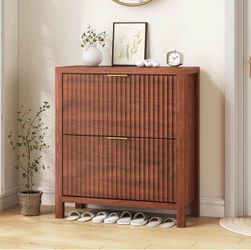 Walnut Red Fluted Shoe Cabinet