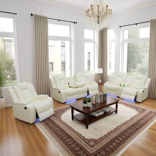 White Leather Power Recliner Couch Set