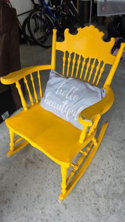 Yellow Painted Wooden Rocking Chair