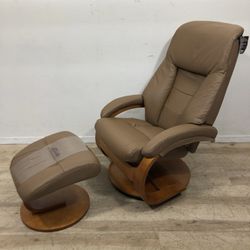 Mac Motion Genuine Leather Recliner and Ottoman
