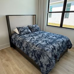 Complete Queen Bed Set - Beautyrest Mattress, City Furniture Wood & Fabric Frame, West Elm Bedding