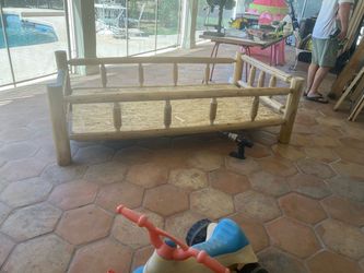 Lodge pole bed with mattress