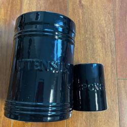 Ceramic Kitchen Utensil Holder & Sponge Holder, Caddy Silverware Holder, Canister, Black