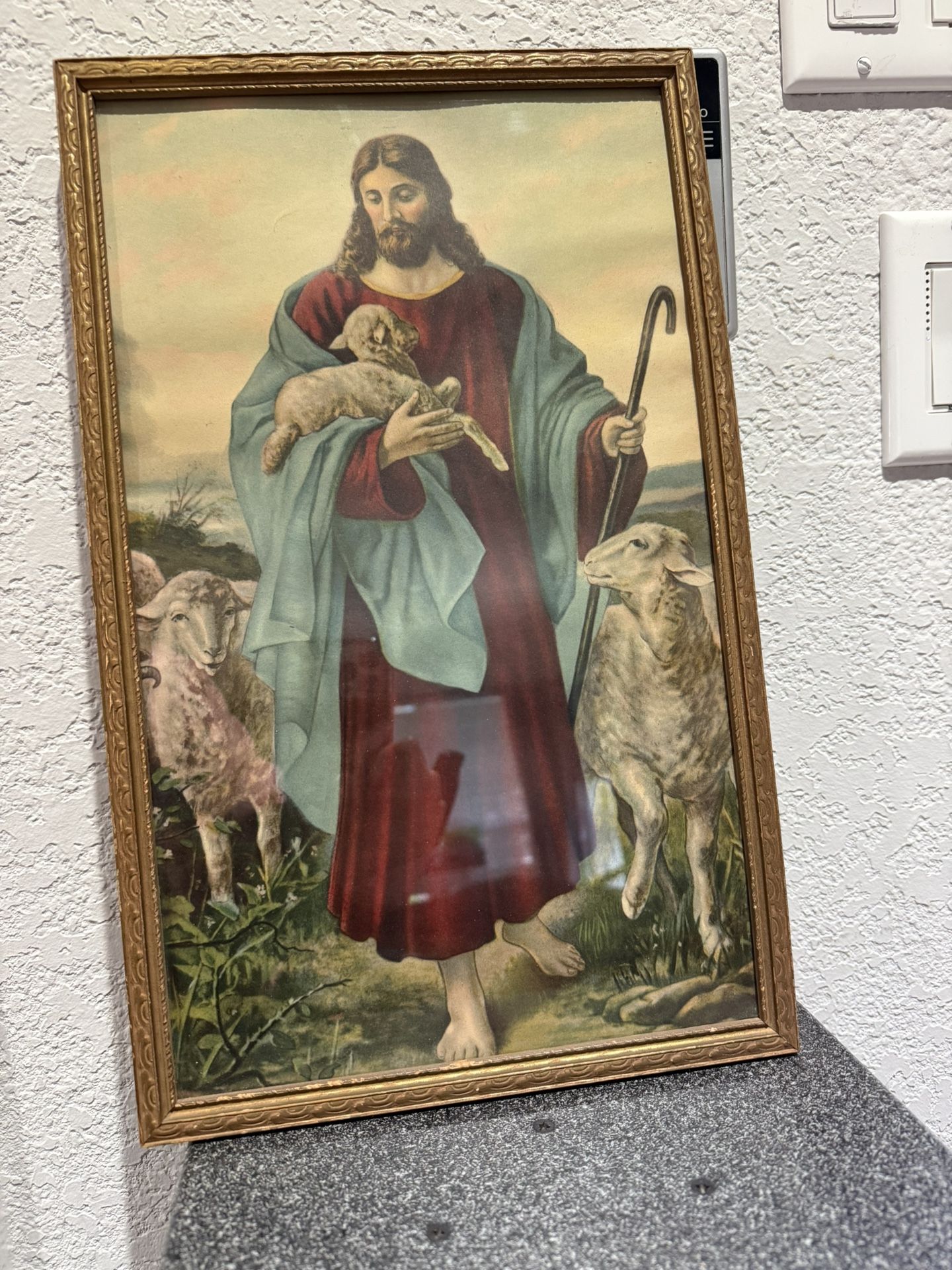 JESUS Print I AM THE GOOD SHEPARD REPRINT VINTAGE FRAME 16x10” Glass