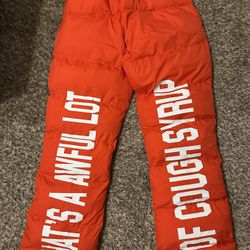 🔥That’s A Awful Lot Of Cough Syrup text Puffer Pants RED XL (100% Authentic)