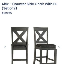 Brand New - Four Wooden Grey/black Chairs with Black Cushion Tops 