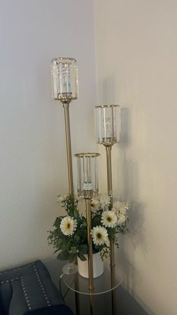 3-Light Crystal Gold Floor Lamp with vase