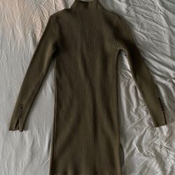 Sweater dress Khaki green long sleeve with buttons