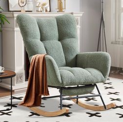 Rocking Chair Nursery with Foot Rest,Upholstered Glider Chair with High Backrest, Rocker Accent Armchair with Solid Wood Legs for Nursery Bedroom Livi