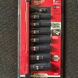 MILWAUKEE Impact Socket Set: 3/8 in Drive Size, 8 Pieces, SAE