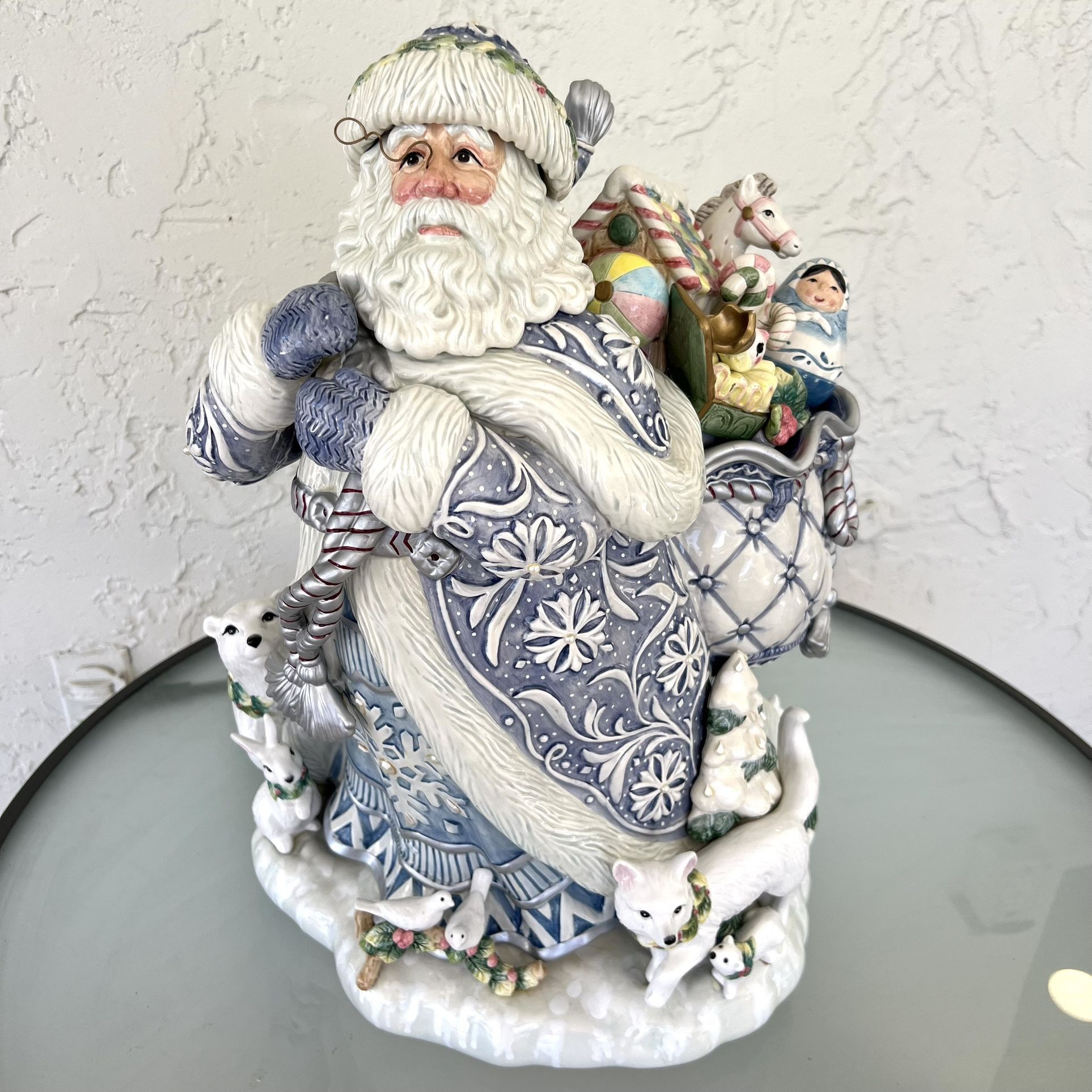 Huge Fitz & Floyd “Crystal Winter” Santa Ceramic Cookie Jar - Vintage